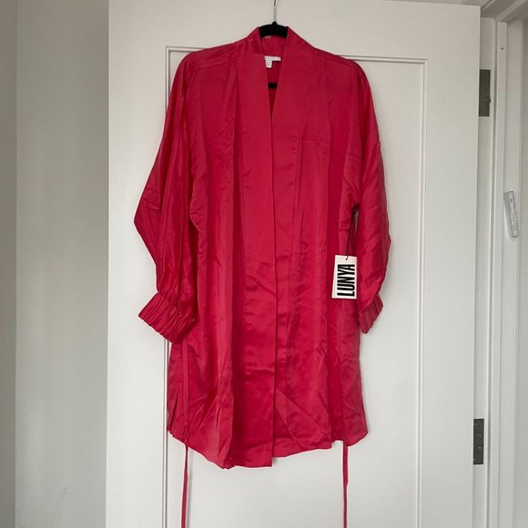Lunya Washable Silk Robe Energized Pink Medium Self Tie Removable Belt Pockets - Picture 6 of 10